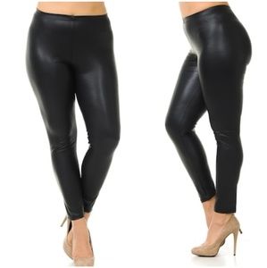 Plus Size Matte Black Vegan Leather Leggings